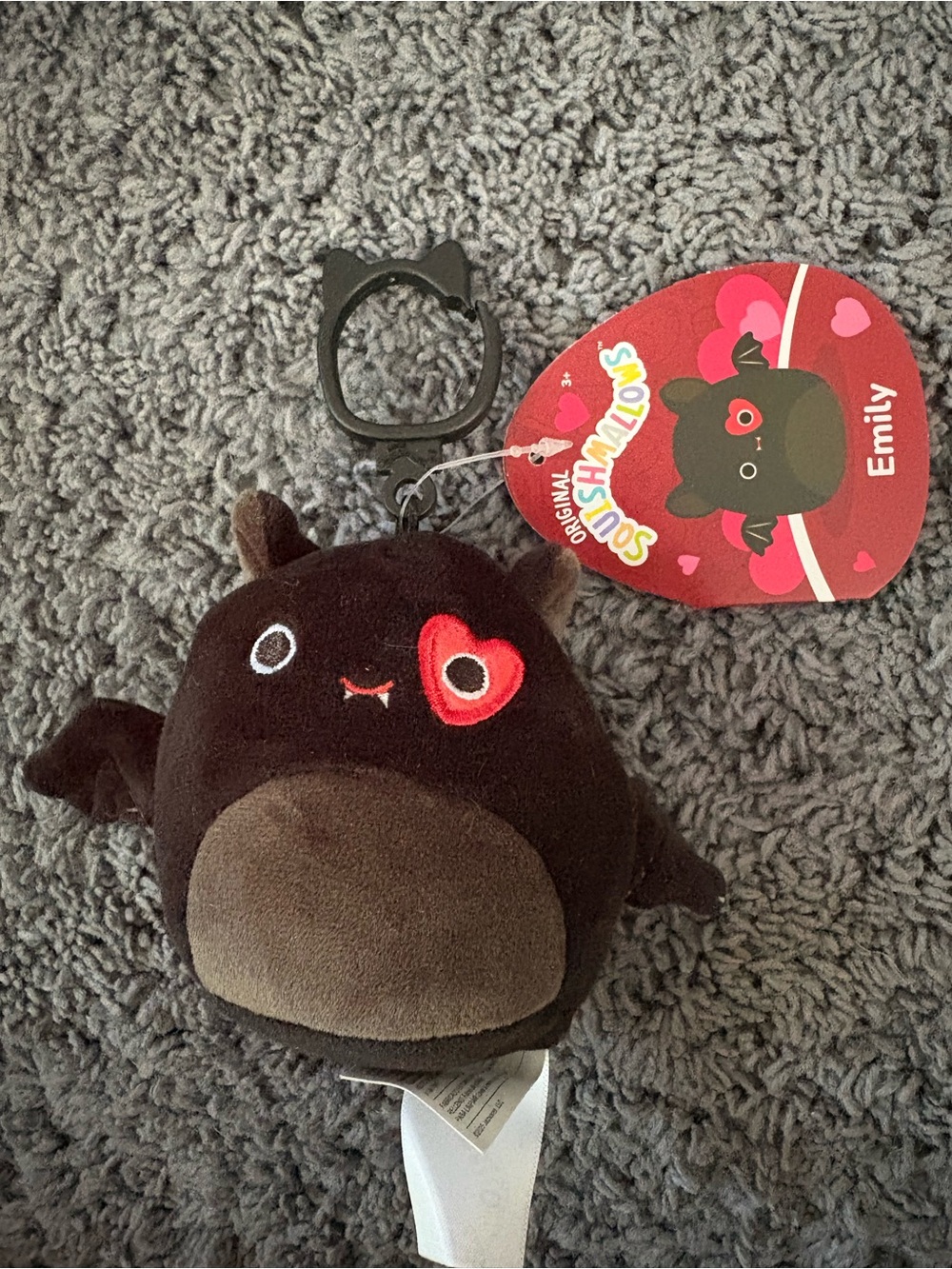 Squishmallows Emily Black and Brown Heart-Eye Bat Keychain